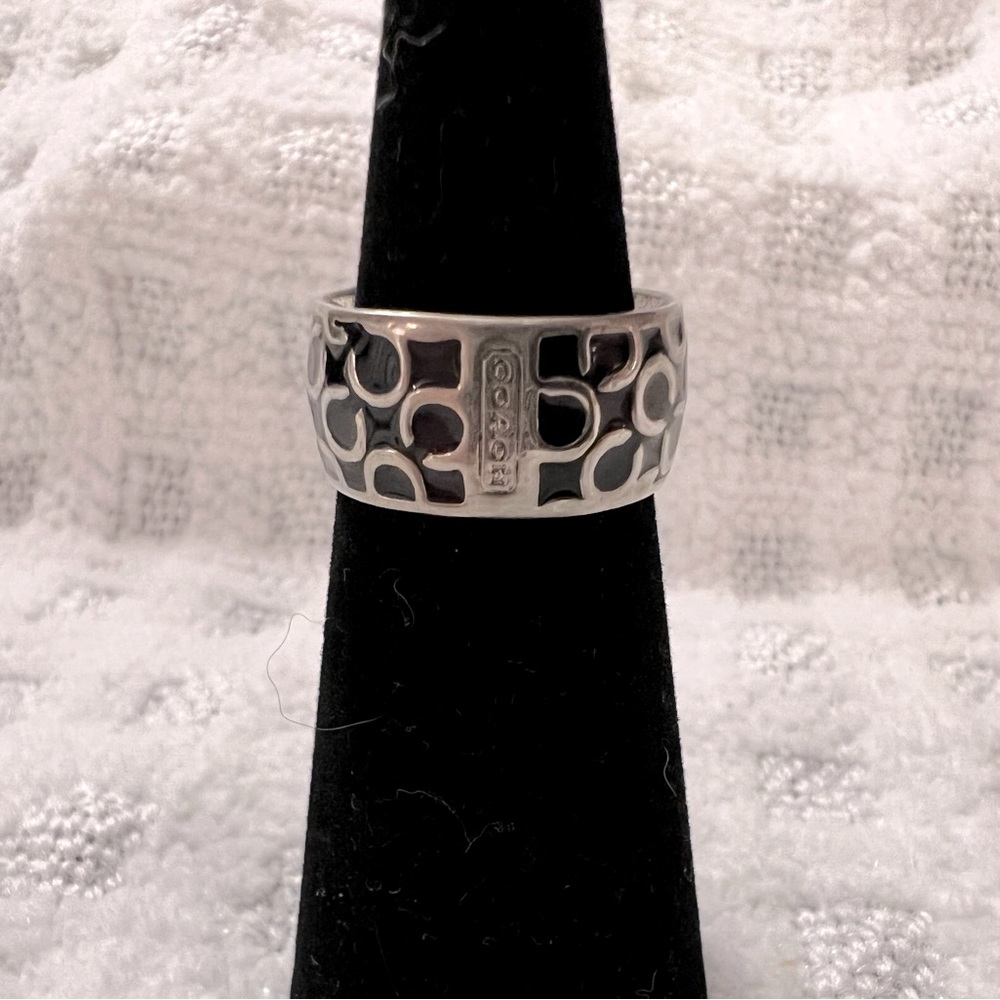 Coach Black and Silver Ring Size 54 (7)